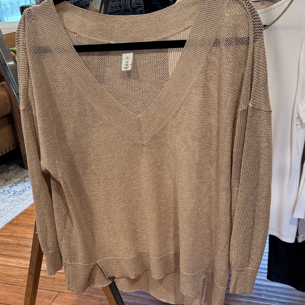 White House Black Market V-Neck Sweater - Beige